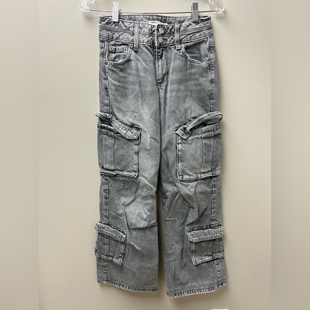 Garage Women’s Grey Wash Straight Leg Hi Rise Cargo Jeans